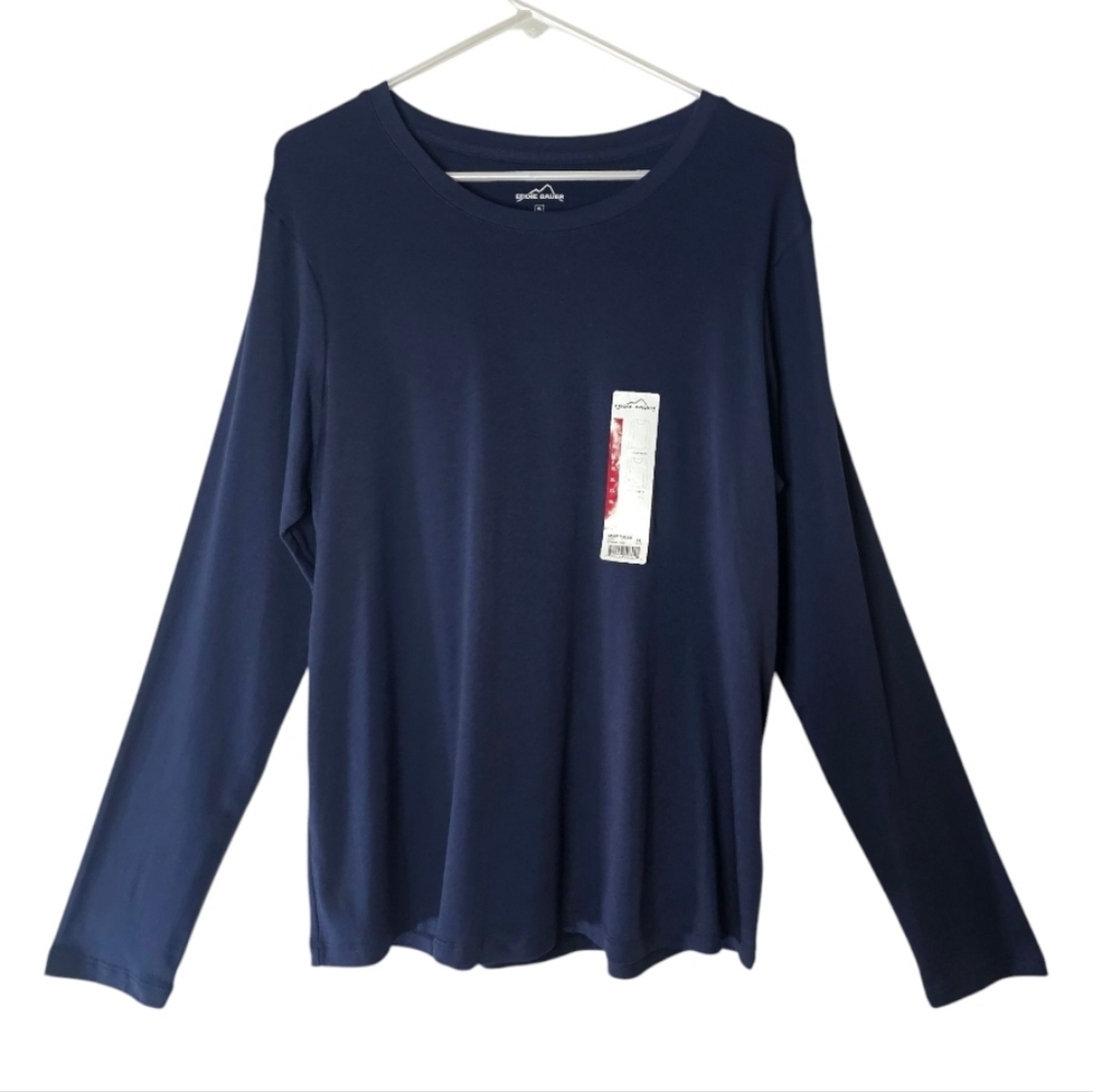Eddie Bauer Navy Blue Scoop Neck Long Sleeve Shirt Sz xl